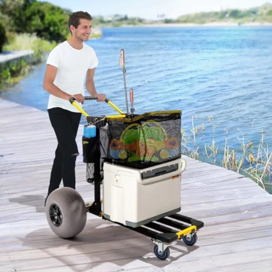 عربة شاطئ 2 في 1 قابلة للطي مع 12 عجلات بالون كبيرة لسطح البضائع الكبير الرملية لمغامرات الشاطئ وصيد الأسماك تتضمن F #2
