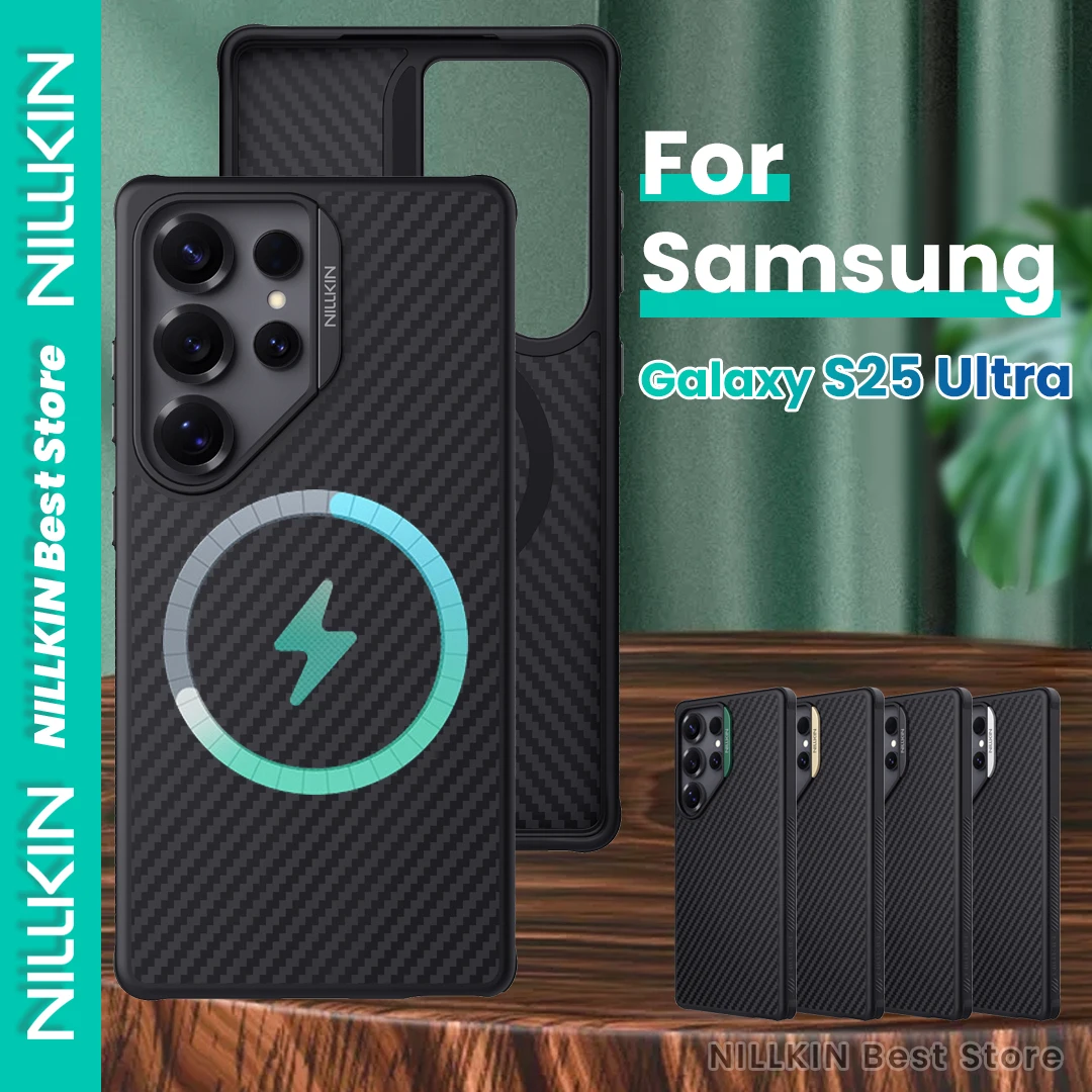 

Nillkin For Samsung Galaxy S25 Ultra Phone Case 600D Kevlar Magnetic Magsafe Wireless Charging Carbon Fiber Shockproof Case