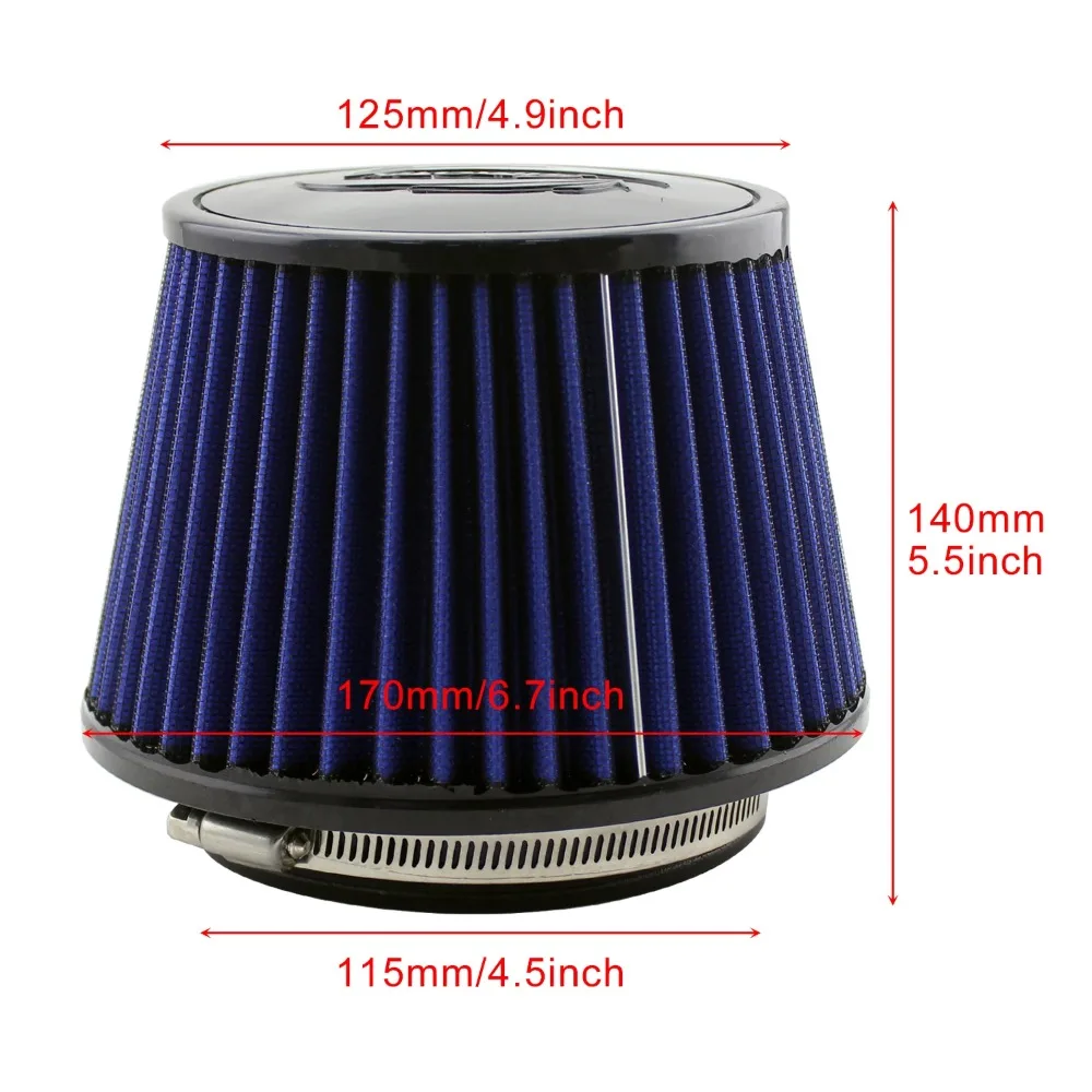 Universal High Flow Cone Air Filter Red Blue 115mm 4.5inch Washable Reusable Cold Air Intake Filter for Car Engine Air Inlet