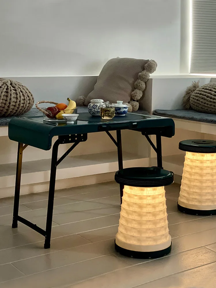 Outdoor Folding Table and Chair Set Portable Lightweight Plastic Camping Table Liftable Lighted Chair Coffee Table