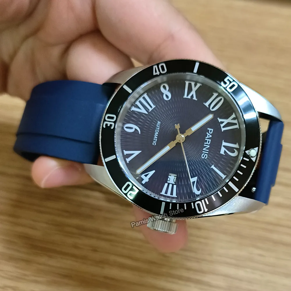 Parnis 41mm Blue Color 21 Jewels Automatic Men Watch Sapphire 10 ATM Water Resistant