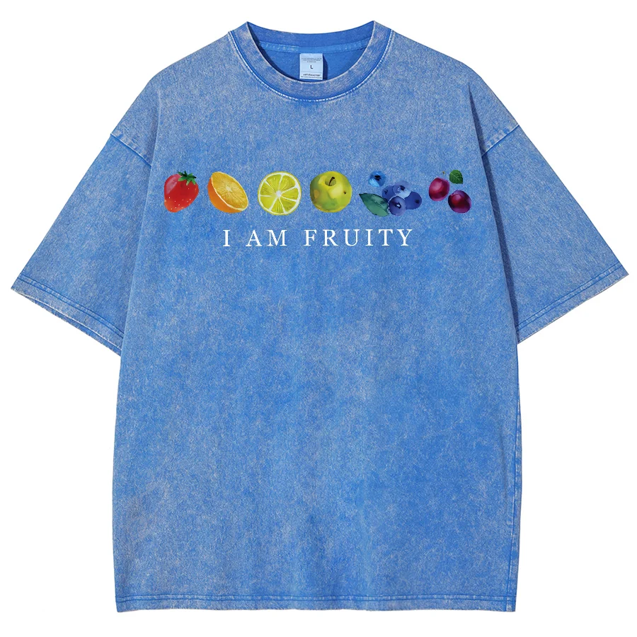 Fashion Women Cotton Washed T-Shirt Summer Fruit Printing Short Sleeve Casual Loose Tee Shirt Vintage Clothes