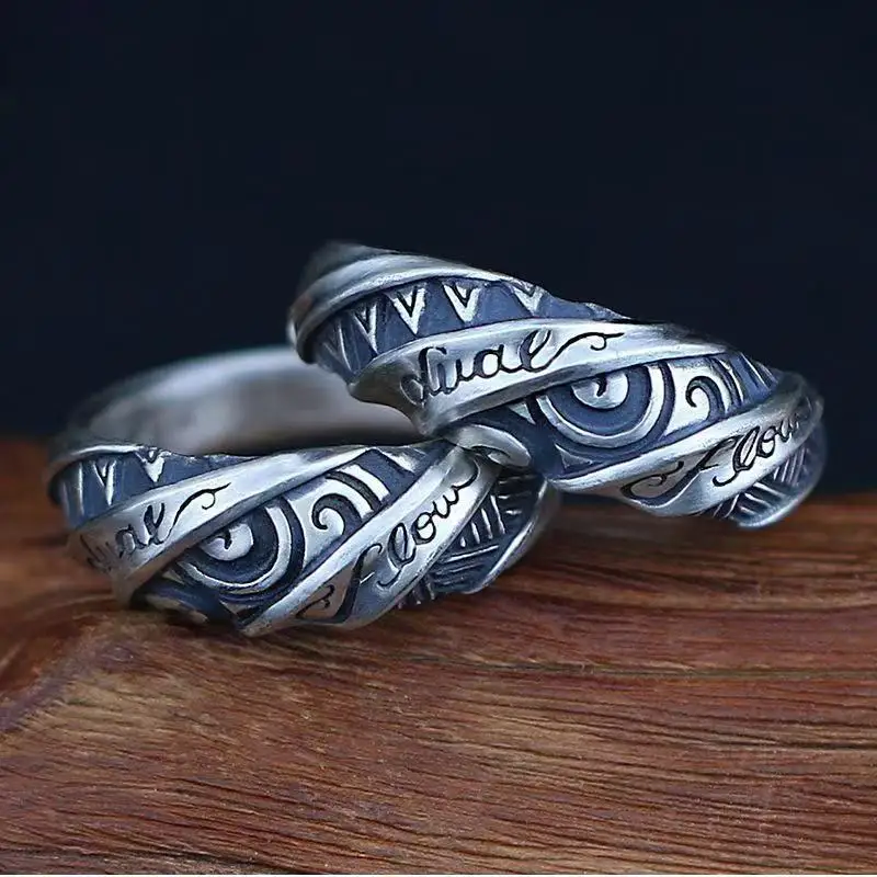 Vintage Tribal Moire Totem Opening Ring for Men Teens Silver Color Metal Finger Rings Punk Hip Hop Party Jewelry Accessories