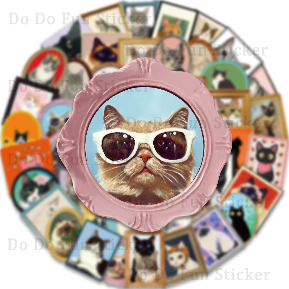 50 Uds. Marco de fotos Retro elegante dibujado a mano pegatina de gato impermeable PVC artístico decoración creativa taza carcasa plana álbum de recortes