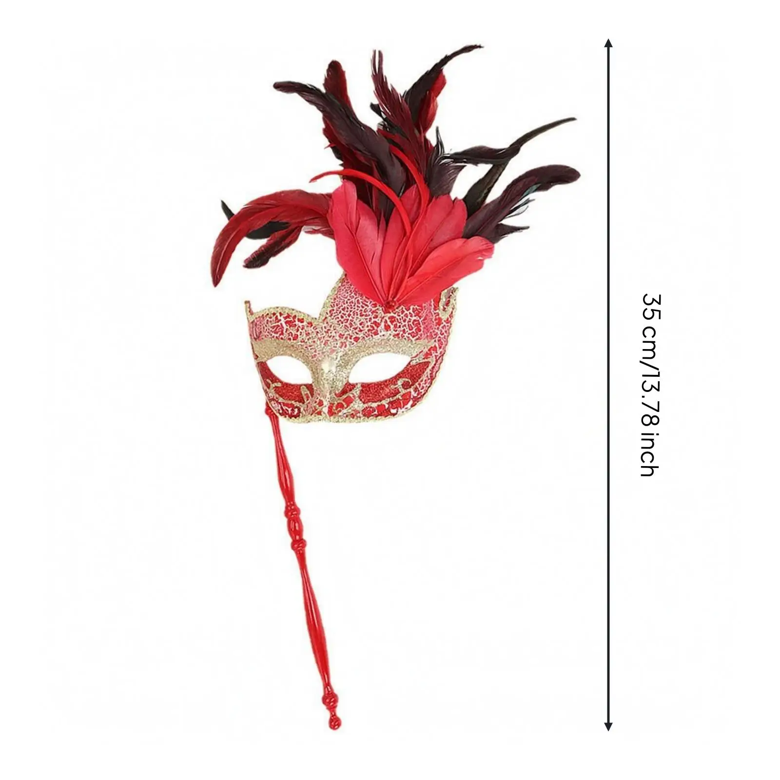 Masquerade Mask with Stick Easy to Hold Costume Mask with Stick Feathered Ornate for Carnival, Halloween