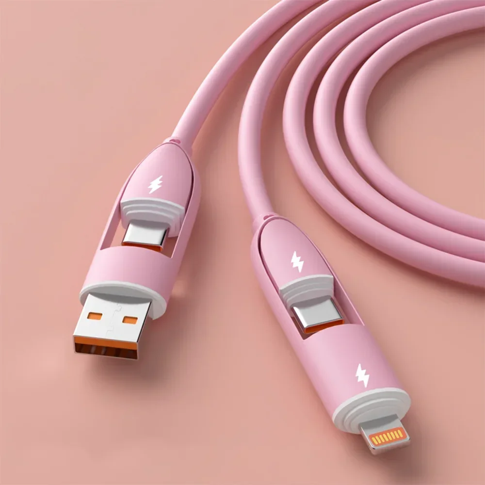 ANSEIP 4 in 1 Silica Gel USB Data Cable Type C Usb Micro For Iphone Samsung Huawei Xiaomi POCO Ulti Port Multiple Charging Wire