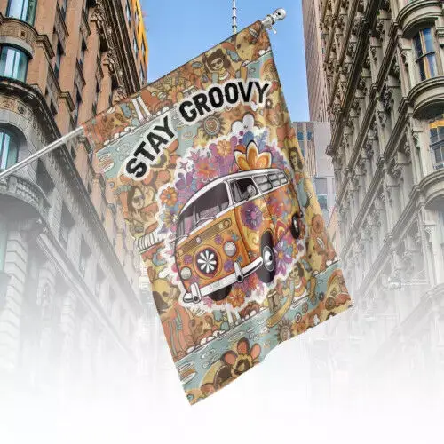 Retro Stay Groovy Hippie Flag, Imagine All The People Living life In Peace Flag