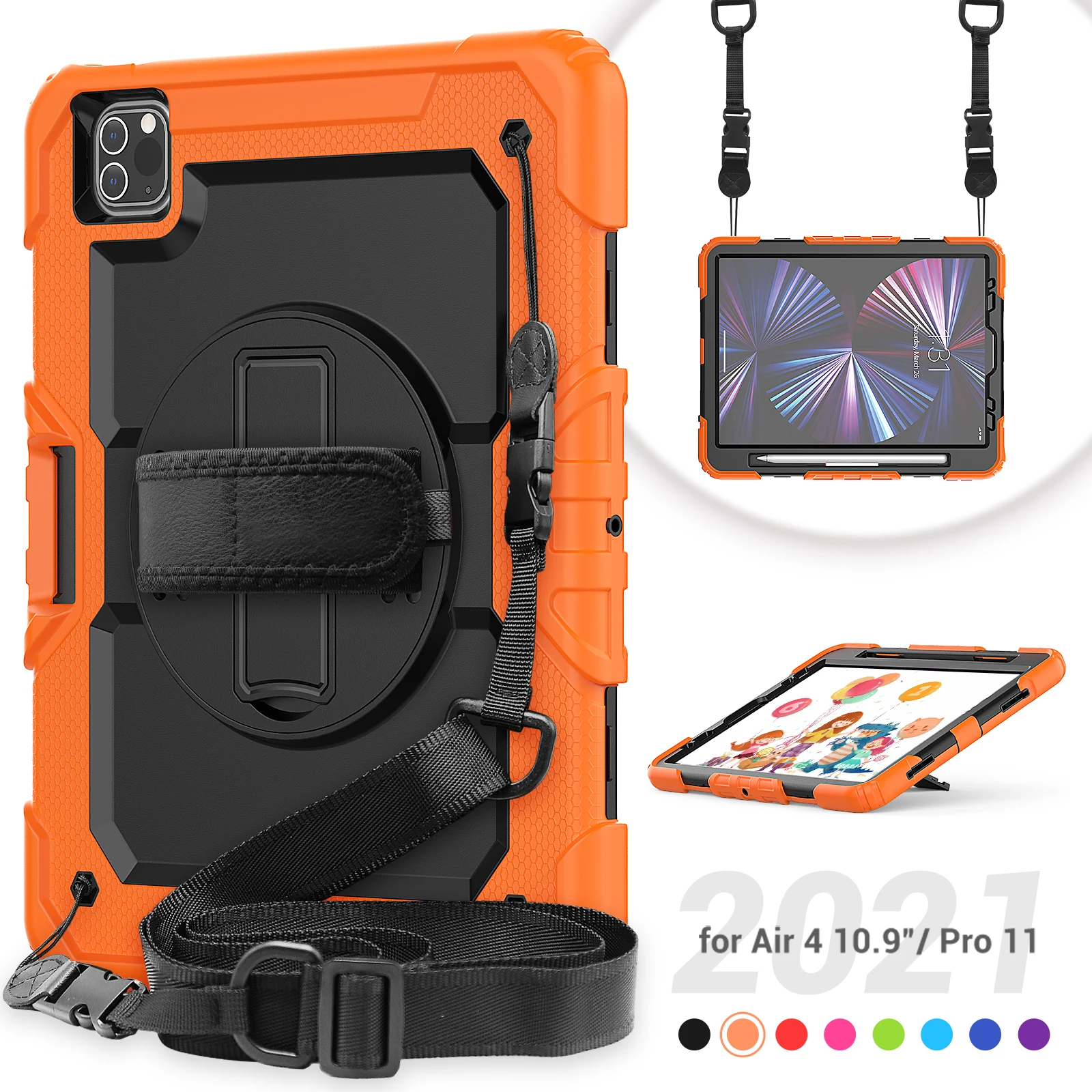 For Apple iPad Pro 11 2021 2020 Case Kids Shockproof Shoulder Strap Tablet Cover Air 4 5 10.9 2022 Mini 4 5 6 2019 2021 Pro 9.7