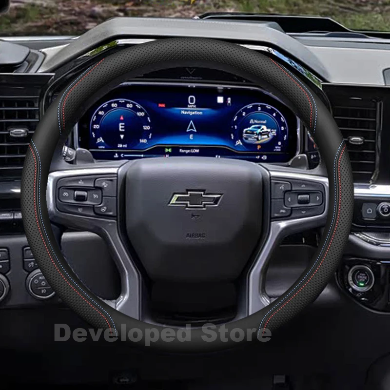 

Car Steering Wheel Cover For Chevrolet Silverado 1500 2500HD 3500HD 2025-2008 Leather Round Auto Steering Wheel Accessories