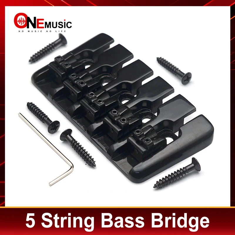 Vintage 5 String Locked Saddle Bass Bridge 95x49.5MM Bottom Through String Spacing 16.5MM Bass Fixed Bridge Black/Gold/Chrome