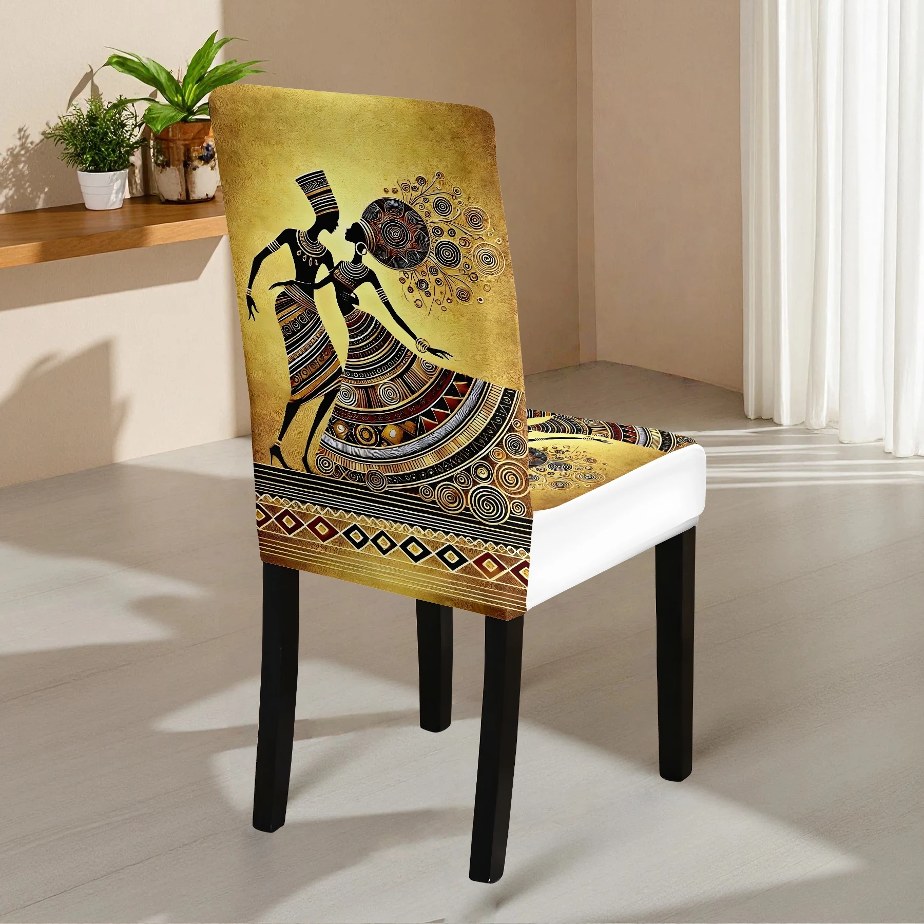 Ethnic African Dance Print Elastic Chair Cover, 2026 New Stretch Full - Coverage Dining Chair Slipcover, Wash