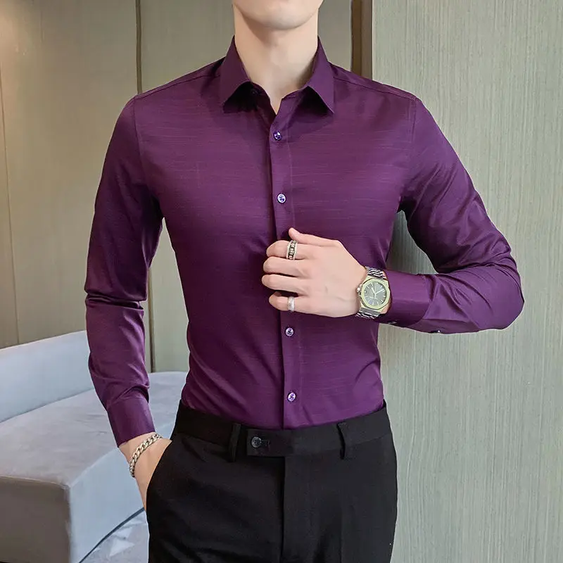 Spring Autumn New POLO Collar Fashion Shirt Man High Street Casual Loose Printing Button Cardigan Office All-match Y2K Tops