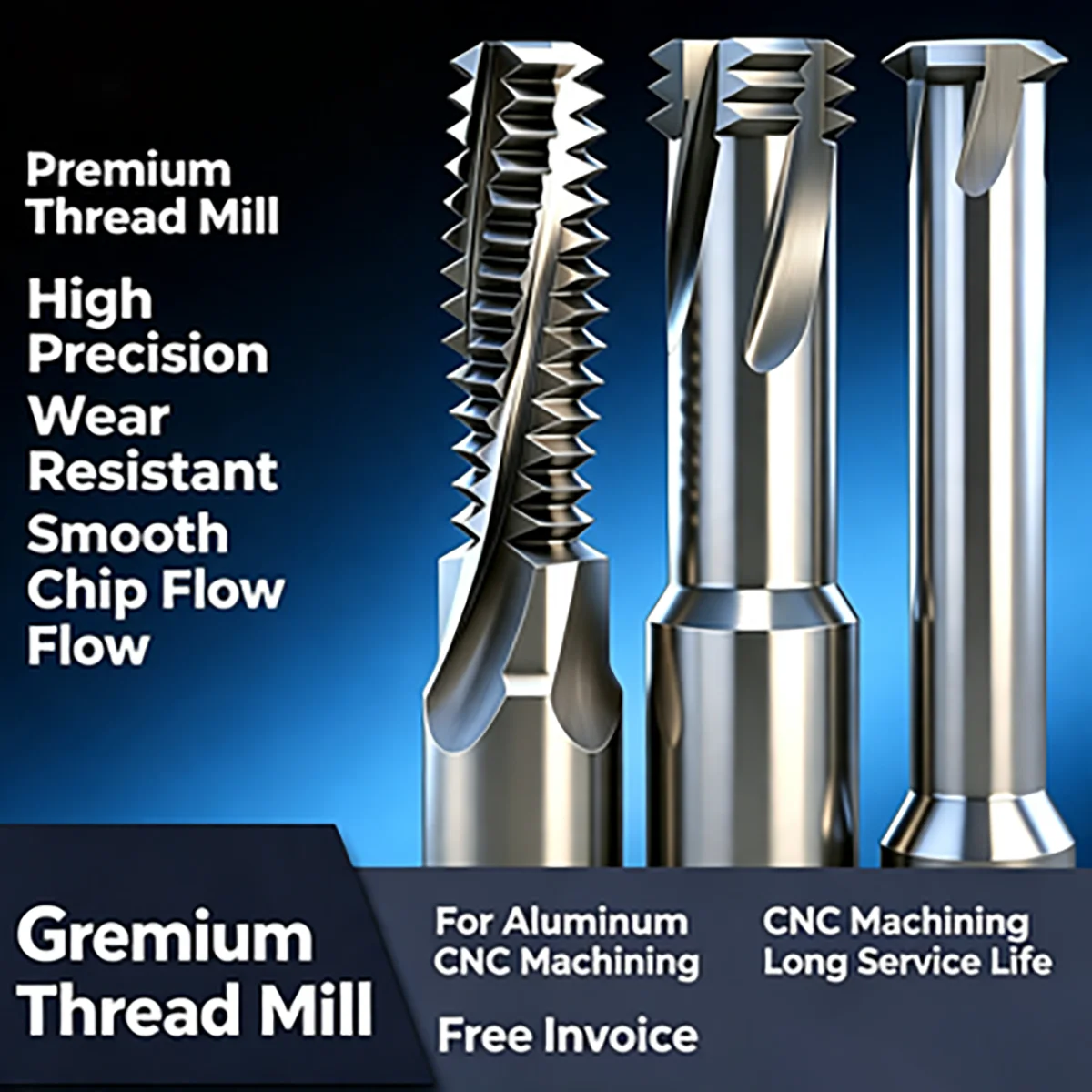 1/3 Flute & Full Tooth Fine Pitch Thread Milling Cutter For Aluminum CNC Carbide Thread Mill Custom Size Supported