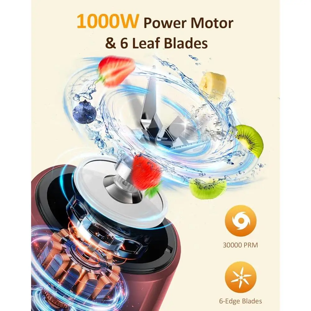 Powerful 1000W Personal Blender Smoothie Maker with Multiple Attachments Removable Blades and Portable Cups Healthy Drinks