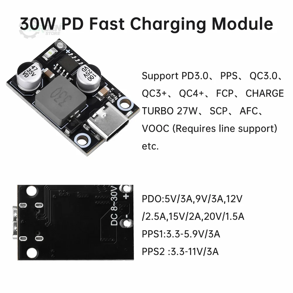 30W /45W Type-C USB QC3.0 QC2.0 DC-DC Buck Converter Charging Step Down Module PPS Fast Quick Charger Circuit Board Power Supply