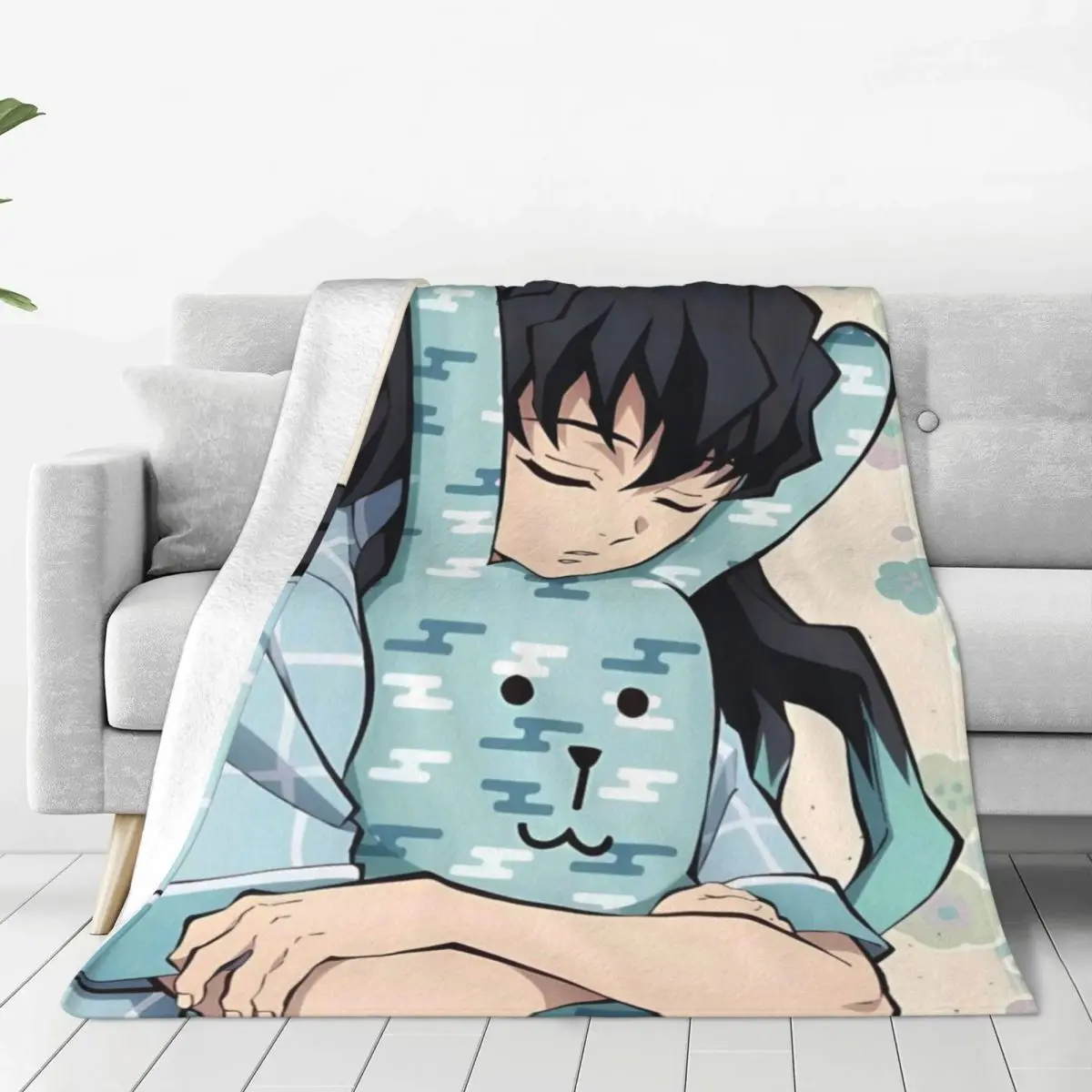 Fluffy Baby Blanket Muichiro Tokito Demon Slayer Sofa Camp Nap Bedspread Cozy Flannel Blanket Bedroom Decor