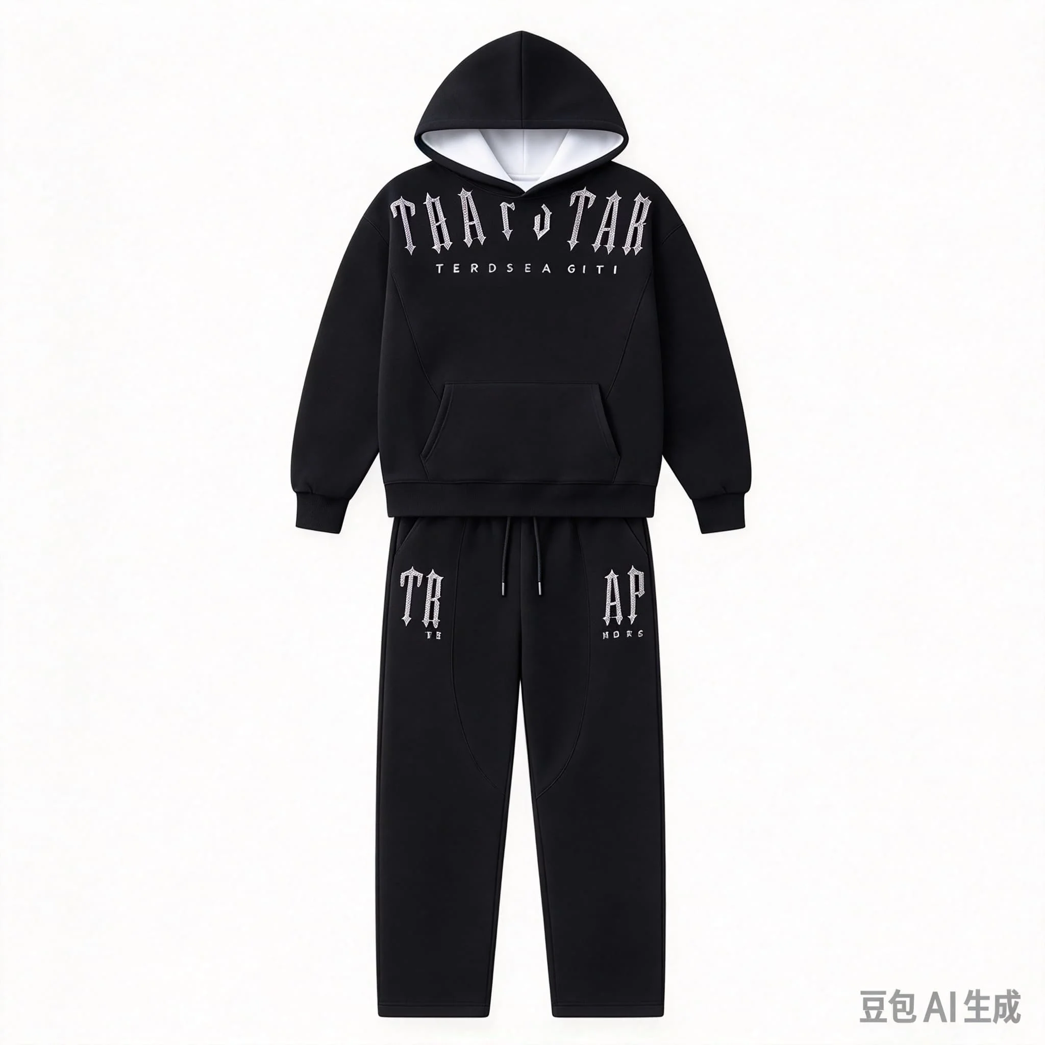 Conjunto de chándal de hip hop para hombre, marca Trapstar, con sudadera con capucha y pantalones deportivos estampados, estilo urbano, conjunto de dos piezas, traje deportivo informal, estilo urbano para jóvenes.