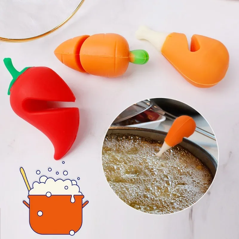 3/1pcs Silicone Fake Chili for Pot Lid Clips Anti-Overflow Stopper Kitchen Boiled Heat-resistant Pot CoverLifter Anti-spill Rack