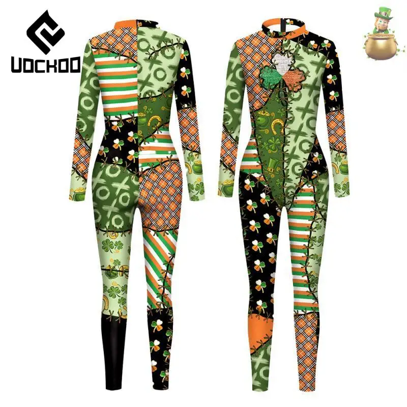 

Lucky Clover Jumpsuit St. Patrick's Day Cosplay Costume Ireland Graphic Bodysuits Holiday Unisex Zentai Bodysuit Novelty Clothes