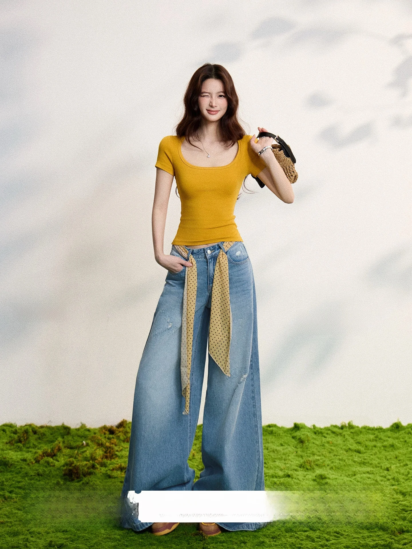 

Джинсы Xiebu Meat Vintage с вырезами и прорезями, женские, весенние, повседневные, свободные, универсальные, длинные брюки с завышенной талией