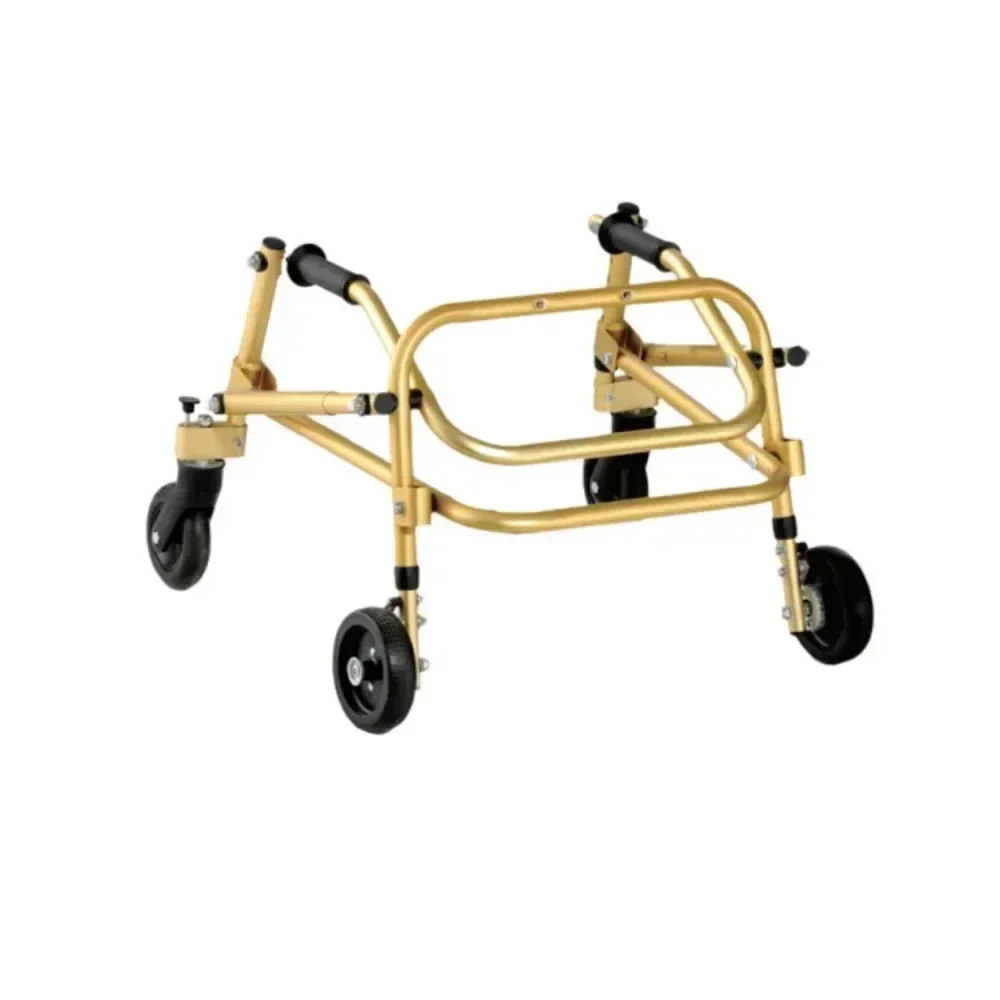 Foldable Children\'s Walker with Wheels Aluminum Walker Lower Limb Training Standing Four Wheeled Walker
