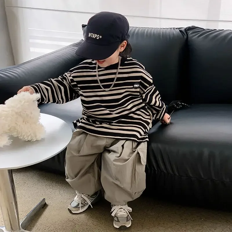 

Boys Sets Sweatshirt Pants Two-piece Suits Children's Clothes Spring Autum Korean Fashion Round Neck Pullover Cargo Pants Suits