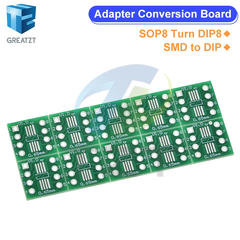 10 шт. SOP8 поворотный DIP8 / SMD для DIP IC адаптер разъем SOP8/TSSOP8/SOIC8/SSOP8 плата для DIP адаптер преобразователь пластина 0,65 мм 1,27 мм