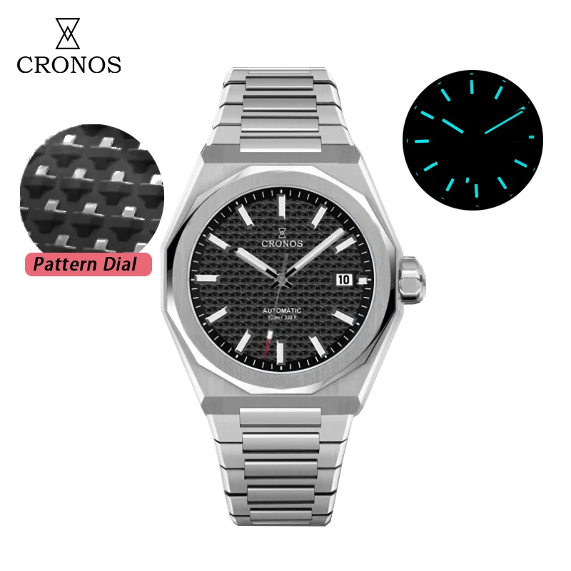 Cronos Orologio da uomo di lusso 39mm Skyline Automatico PT5000 SW200 Orologi da polso Cinturino in pelle zaffiro 10ATM Trasparente posteriore L6028M