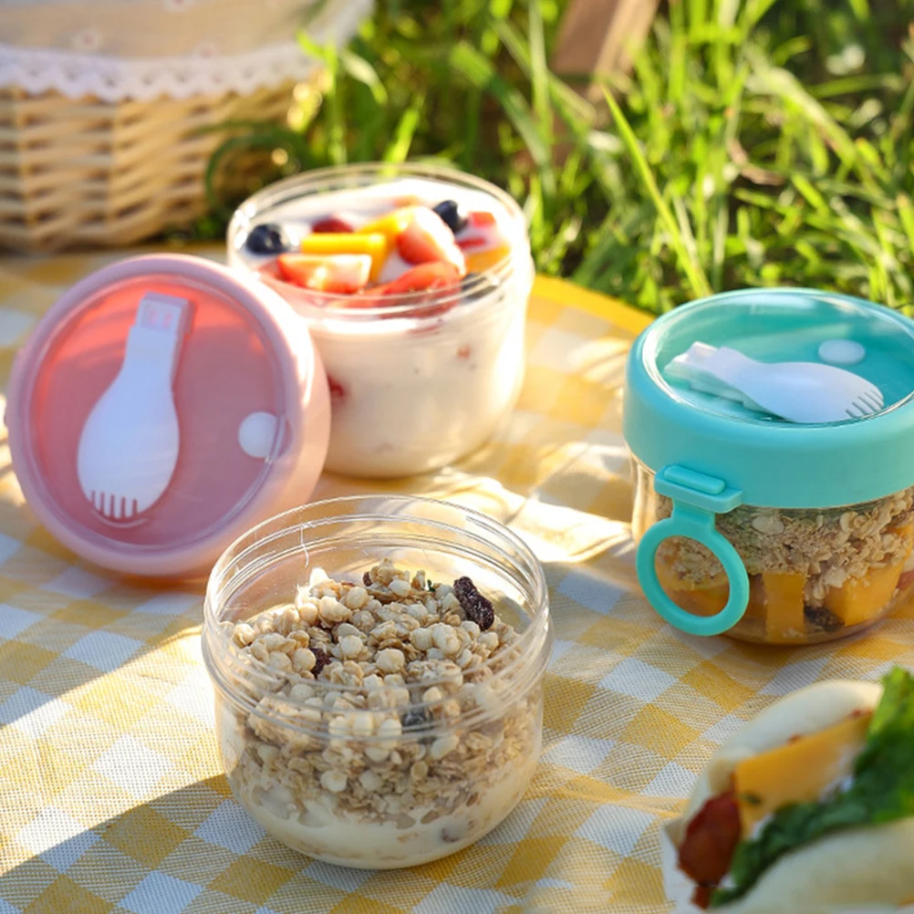 

3pcs Overnight Oats Jars with Lid Spoon Portable Breakfast Cups Yogurt Cereal Storage Containers PC Material for Family