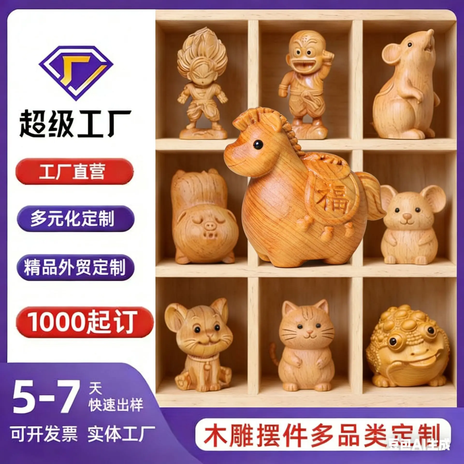 Cypress Wood Carved Wenwan Hand Piece Lucky Wealth Cartoon Tea Pet Creative Home Desktop Ornament Craft Collectible Gift