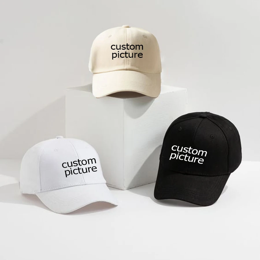 Custom Baseball Cap for Women Man Design Logo Personalized Cap Pattern Printed Casual Solid Color Hip Hop Adult Hat Black/White