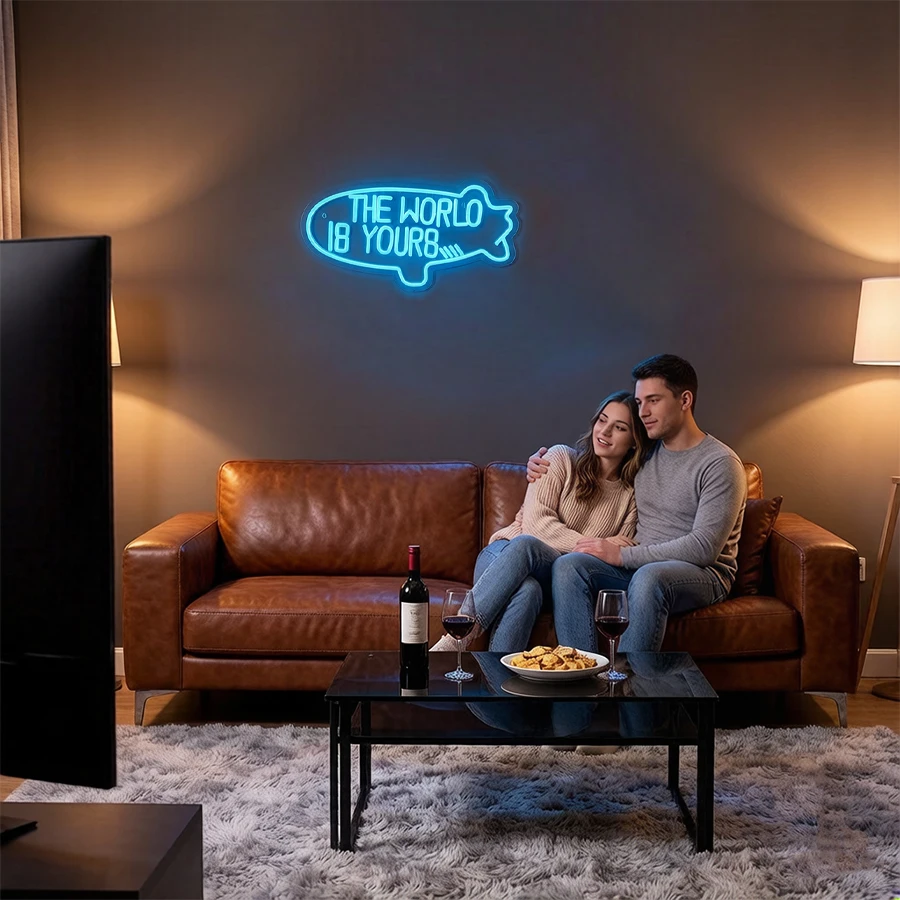 The World Is Your Neon Sign, Airship Led Icon Light, Plug And Play, Bedroom, Game Room, Man Cave, Family Bar, Wedding Wall Decor - view 3