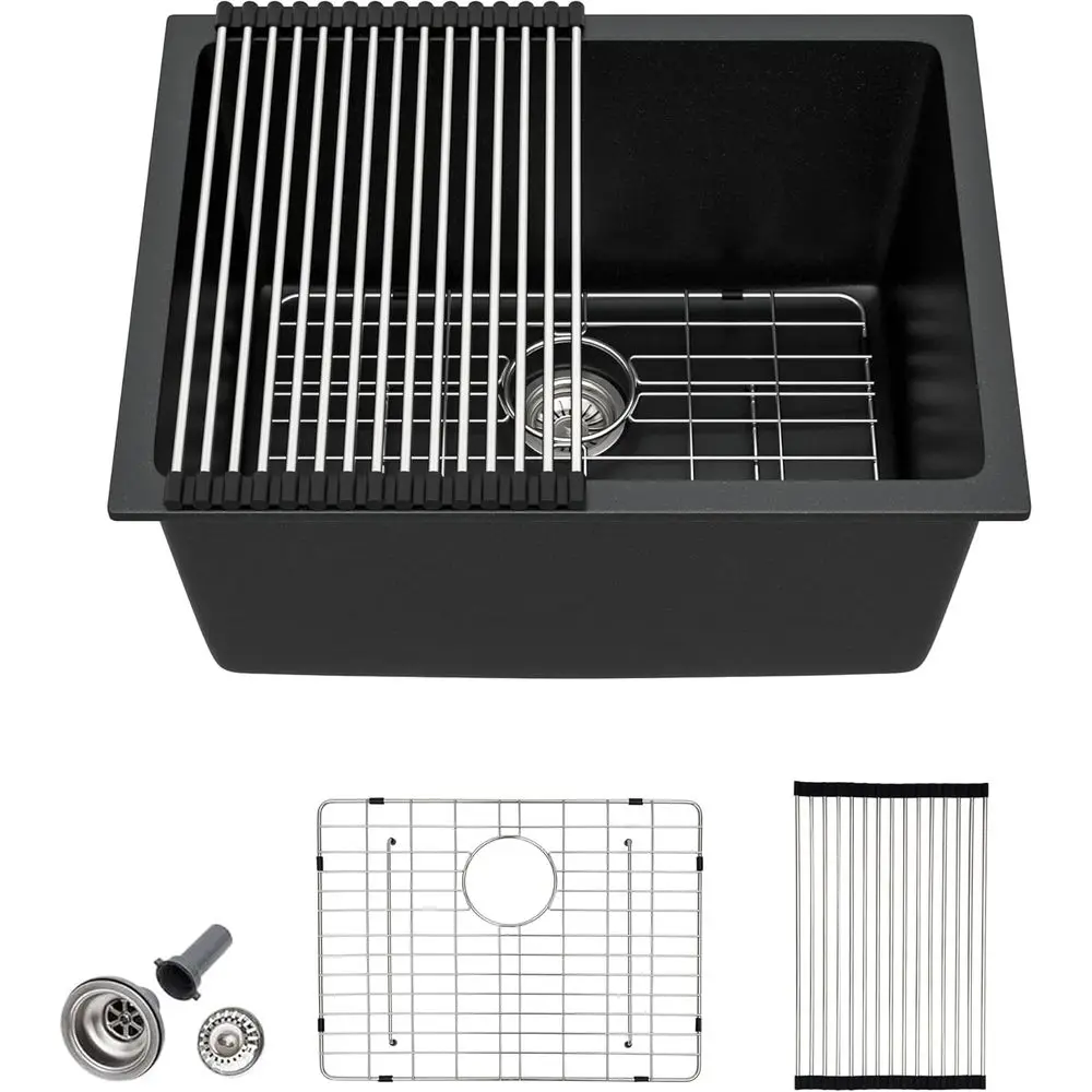

24 раковины для стирки Undermount — 24 x 18 дюймов, универсальная раковина для прачечной, матовый черный гранит, композитный кварц, классический, на заказ