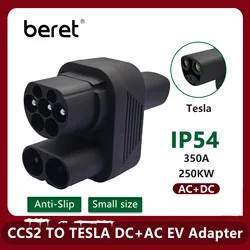 BERET CCS2 to Tesla AC+DC Adapter Fit for Tesla Model 3/X/Y CCS2 Combo NACS Adapter Support CCS2 and Type2 Charger