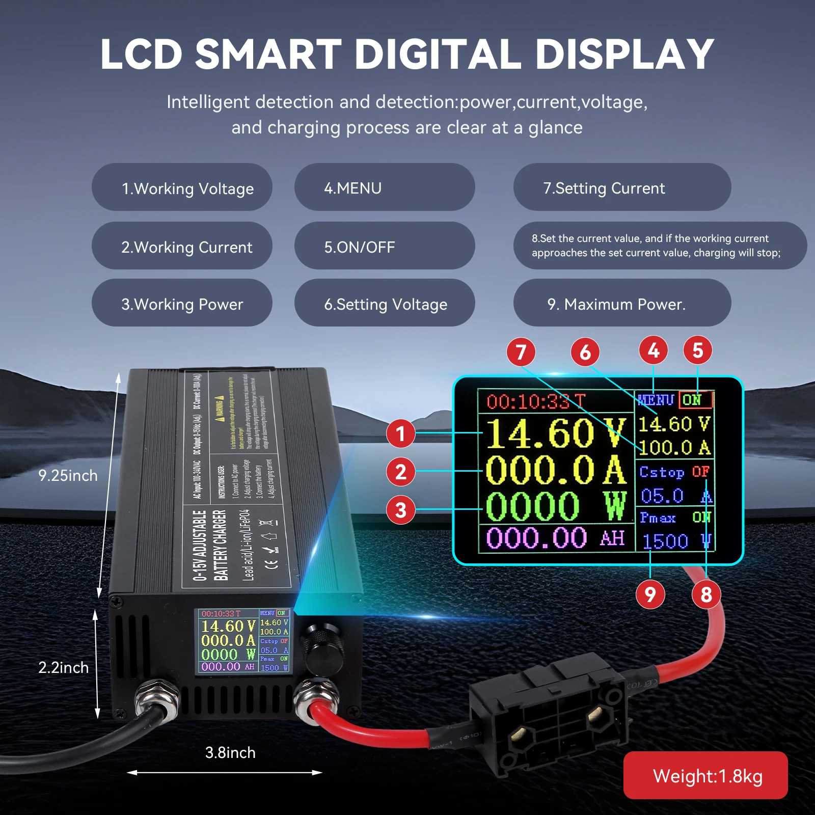 12V LiFePO4 Battery  60A 100A Anti reverse connectionAdjustable voltage and current Fast  Large Scre