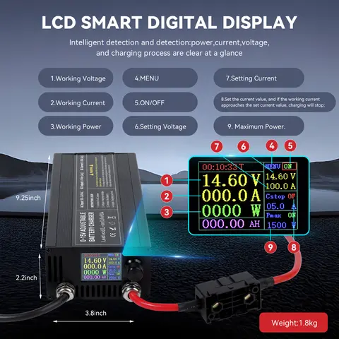 12V LiFePO4 Battery  60A 100A Anti reverse connectionAdjustable voltage and current Fast  Large Screen Display Charger