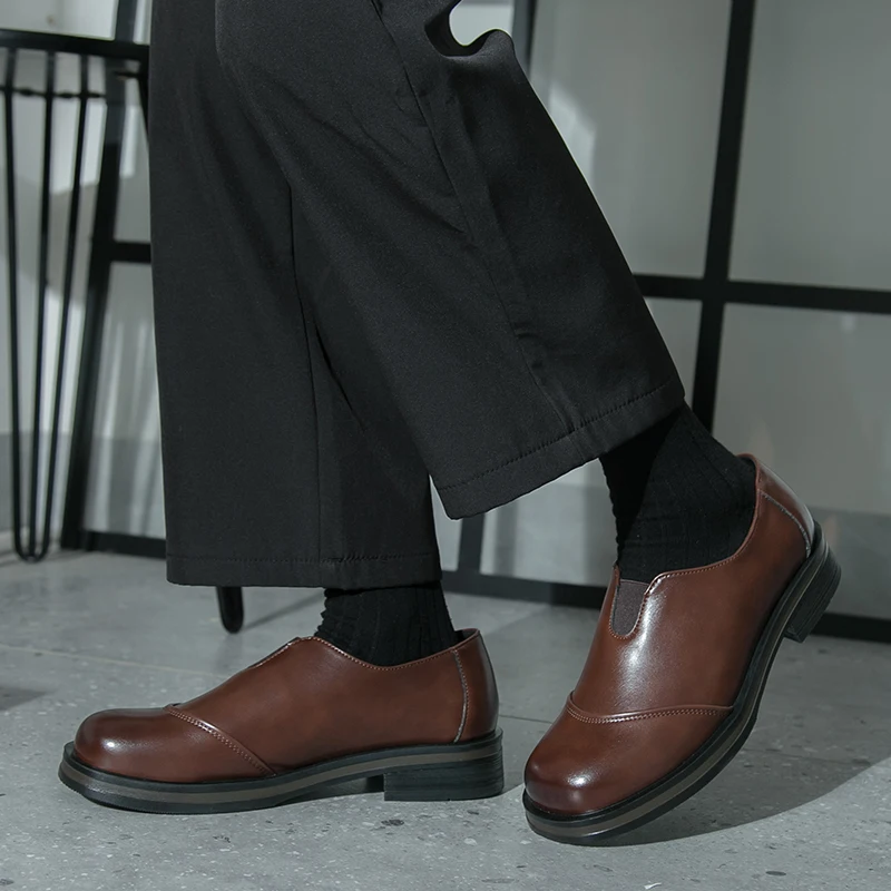 Retro Men Square-toe Business Formal Dress Shoes Black-brown Color Men Casual Slip-on Loafers Casual Leather Shoes Sizes 38 - 46
