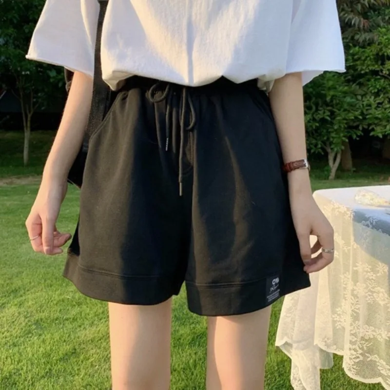 Women Summer Loose Casual Solid Color High-Waist Elastic Waist Lady Sports Shorts Girl Student New Wide-Leg Home Sleep Pants