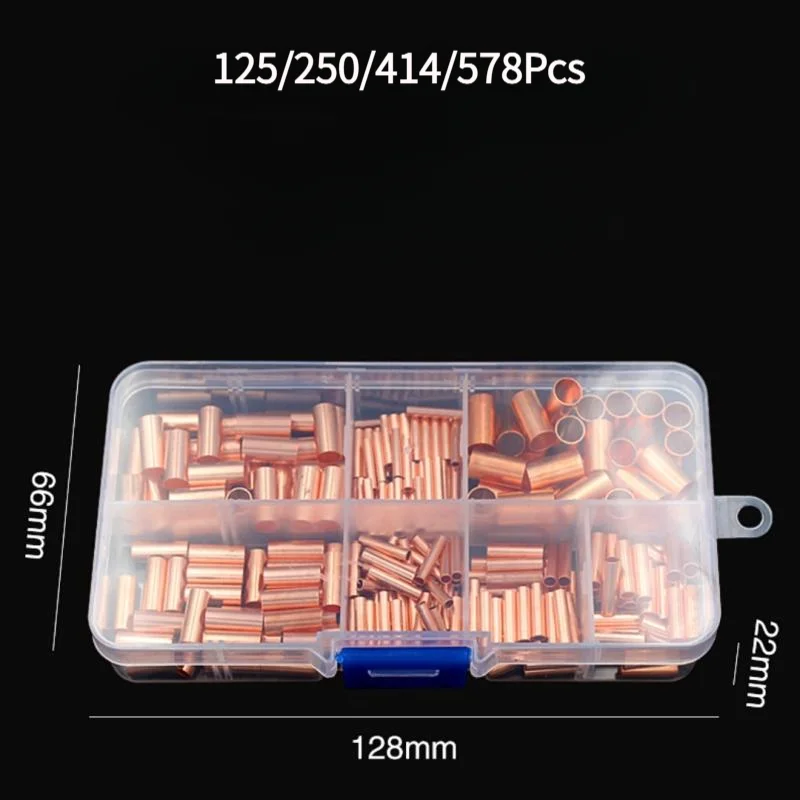 125/250/414/578Pcs Non Insulated Electrical Butt Terminal Assortment Kit Wire Ferrules Set 7 Size Copper Crimp Connector.