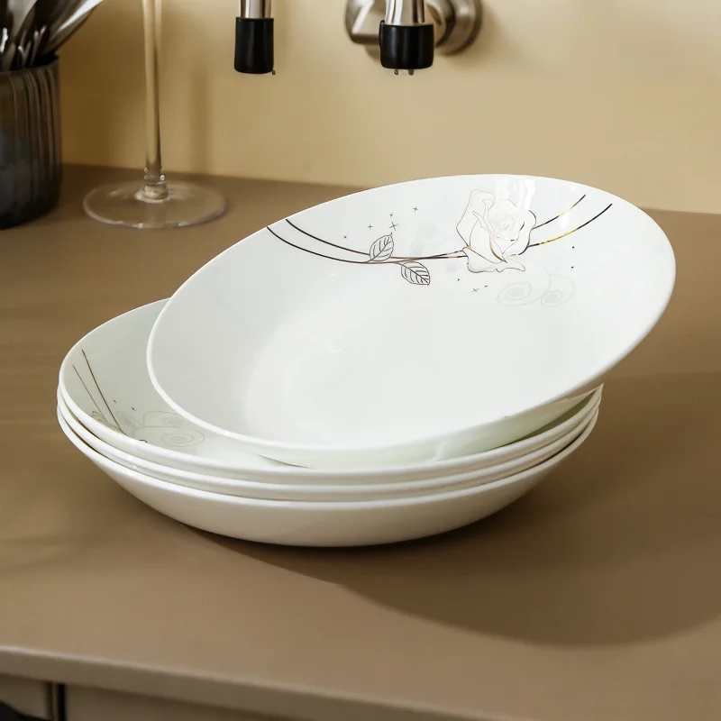 4pcs set, 8 inch, bone china dinner plates, golden rose, porcelain plates for food, ceramic dishes for serving, dinner plate set