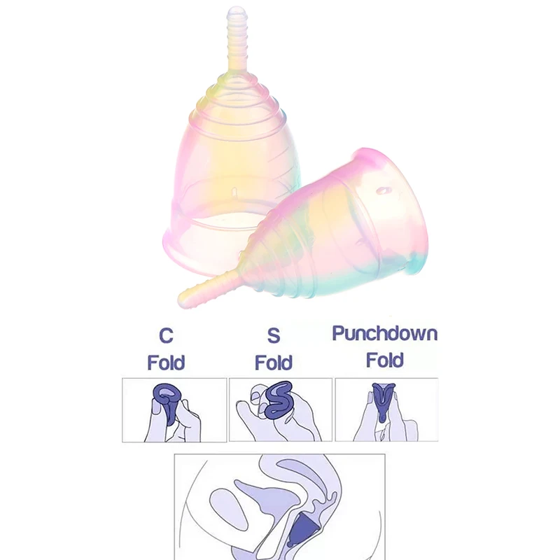 1PCS Wanita Warna-warni Piala Silikon Kelas Medis Cangkir Menstruasi Kesehatan Wanita Menstruasi Wanita Cup Perawatan Kesehatan Periode Piala
