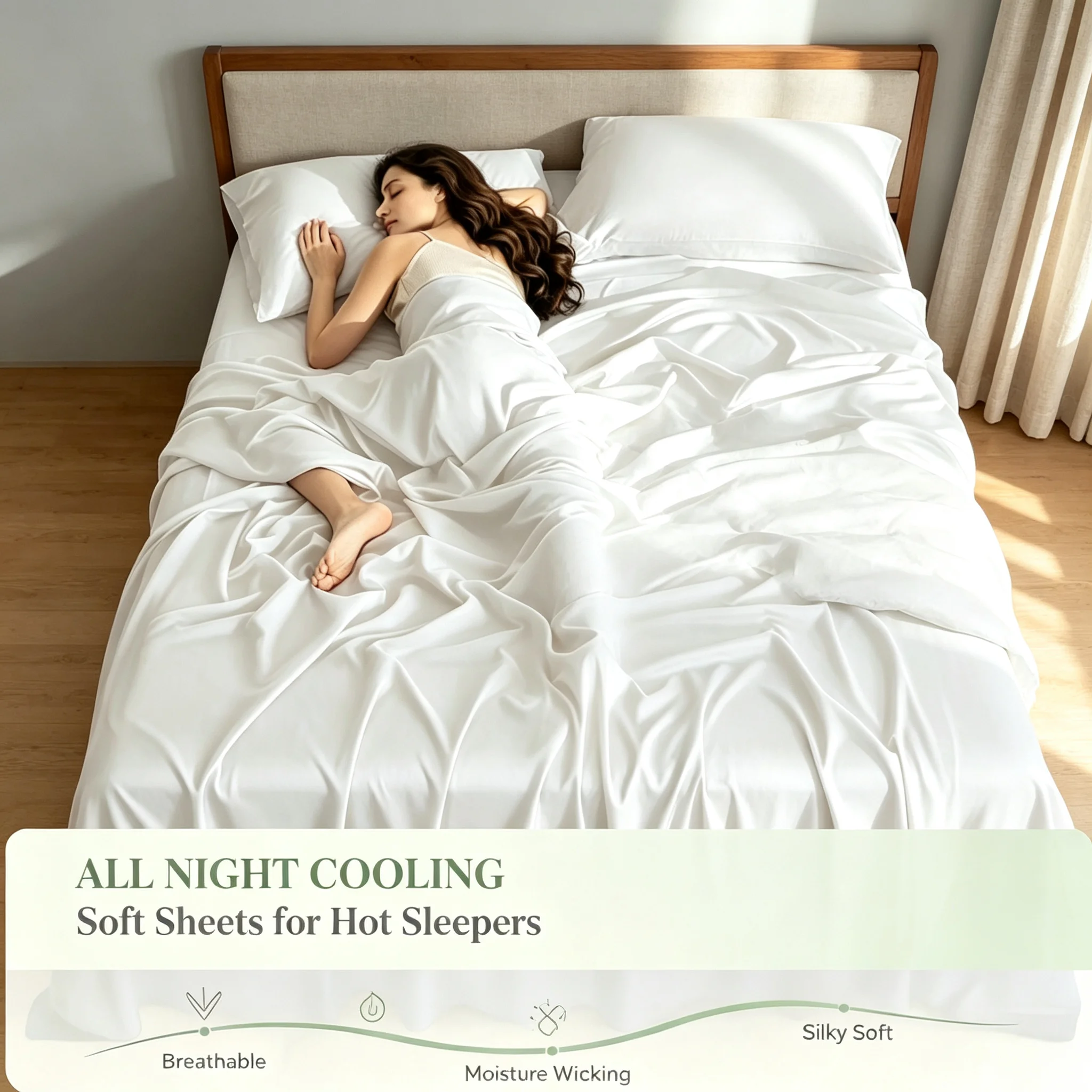 Cooling Bamboo Rayon Bed Sheets 4‑Pieces Set, Silky Soft Breathable Moisture Wicking Wrinkle Resistant Bedding, Flat Sheet Fitted Sheet Pillowcases for Hot Sleepers, Twin Full Queen King Size