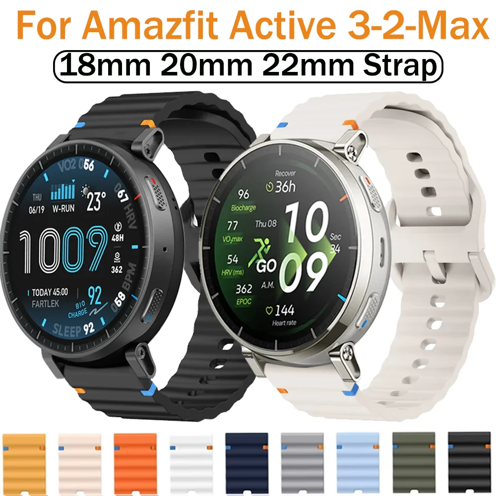 18mm 20mm 22mm Wave Silicone Strap For Amazfit Active 3-2-Max Adjustable Sports Bracelet For Huawei Watch GT6-5-4 46mm 41mm Band
