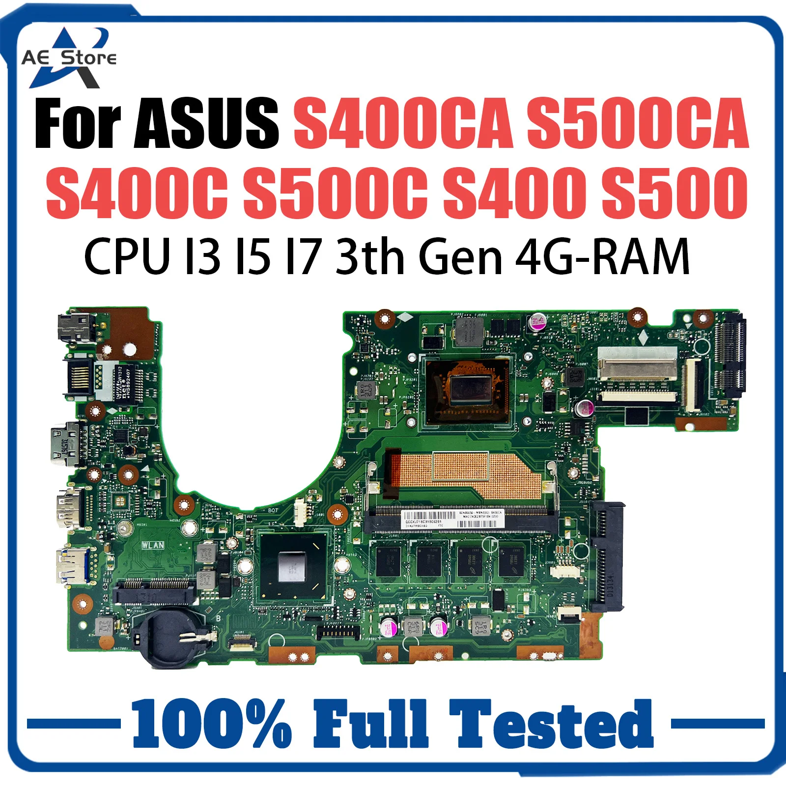 

S400CA Mainboard For ASUS S500CA S400C S500C S400 S500 Laptop Motherboard With CPU I3 I5 I7 3th Gen 4GB RAM Fully Tested