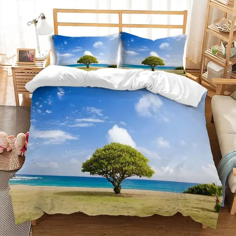 Natural Landscape Duvet Cover Set Single Twin King Tree Beach Bedding Set Microfiber Comforter Cover For Girl Teen Room Decor