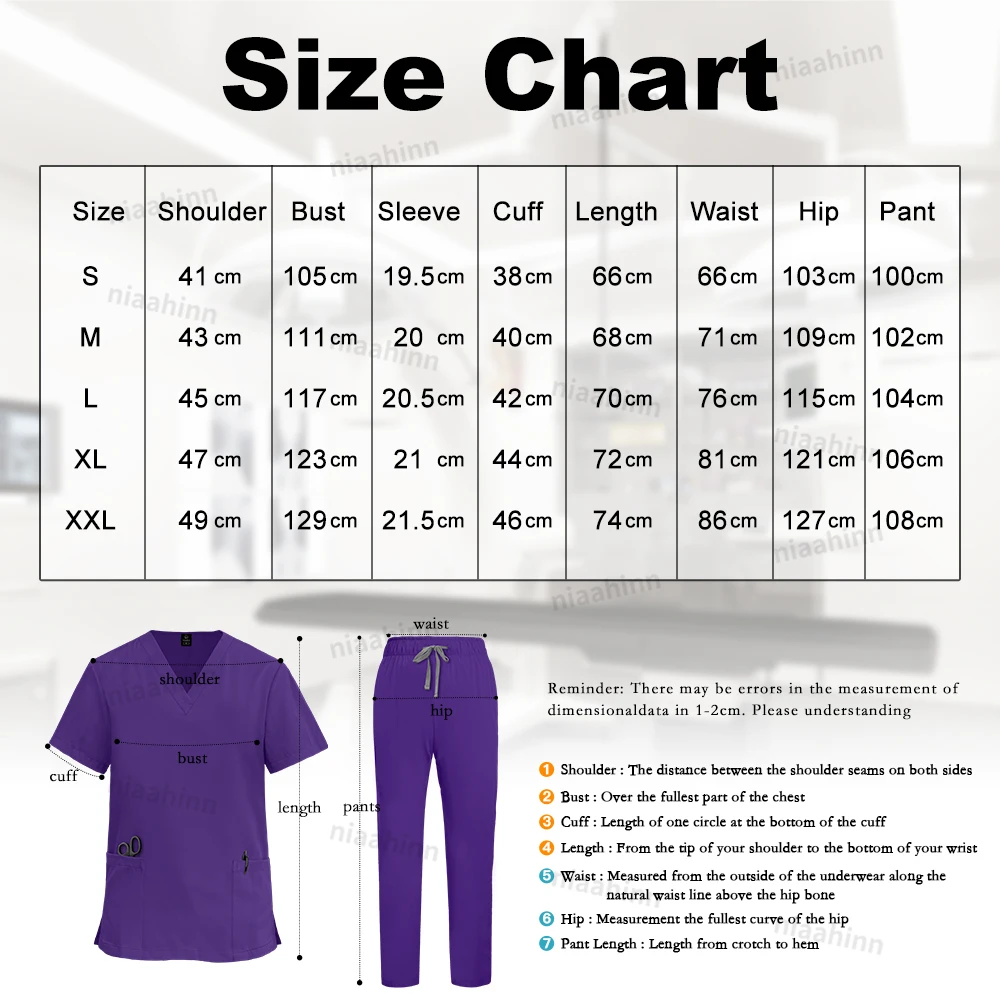 Niaahinn Tops Pants Sets Sales Nurses Hospital Uniforms Two Piece Stretch Spandex Scrubs Suit Nursing Women Scrubs Uniforms Suit