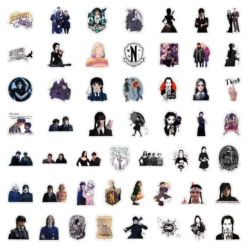 10/25/50Pcs TV Series Drama Wednesday Waterproof Stickers Graffiti Cartoon DIY Decals Sticker