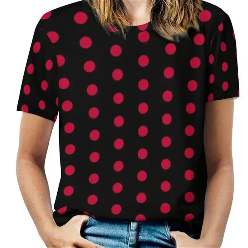 Women\'s Harajuku 3D Polka Dot Printed T-shirt Home Comfortable Round Neck T-shirt Short Sleeve Summer Basic Women\'s Clothing