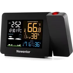 Atomic Projection Alarm Clock with Weather Station for Bedrooms, Projector Clocks with WWVB Function, Indoor Outdoor Thermometer