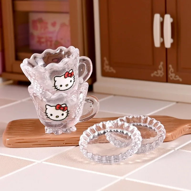 

10pcs Hello Kitty Toy Anime Cute Cartoon Transparent Printed Cup Plate DIY Desktop Ornament Children Toy kawaii Gift Wholesale